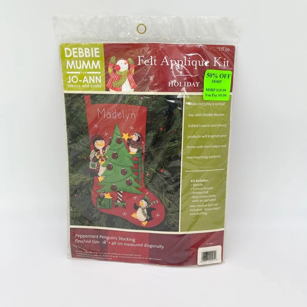 Debbie Mumm Felt Applique Kit Holiday Peppermint Penguins Stocking Discontinued